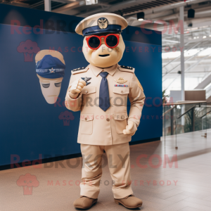 Tan Navy Soldier mascot costume character dressed with a Blazer and Sunglasses