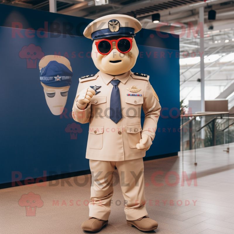 Tan Navy Soldier mascot costume character dressed with a Blazer and Sunglasses Tan Navy Soldier mascot costume character dressed with a Blazer and Sunglasses