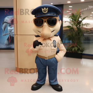 Tan Navy Soldier mascot costume character dressed with a Blazer and Sunglasses
