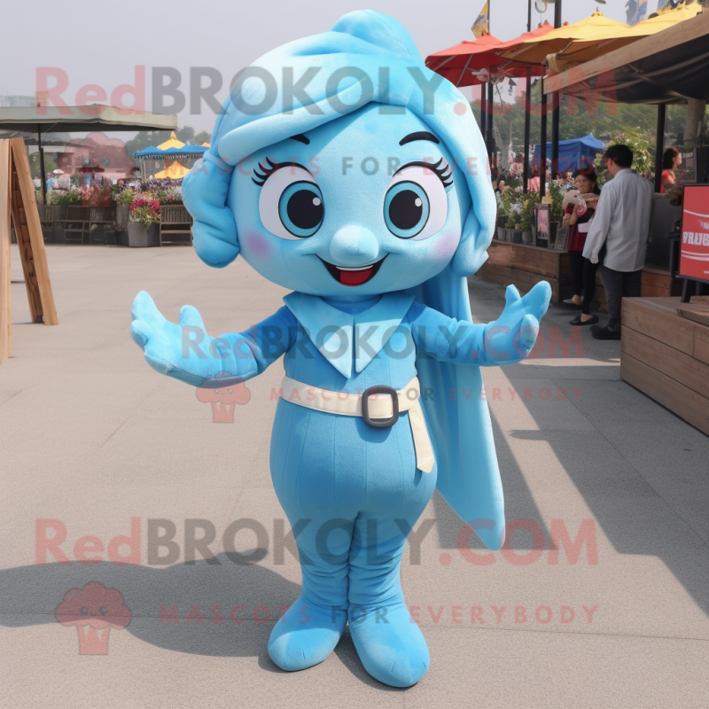 Sky Blue Mermaid mascot costume character dressed with a Overalls and Belts Sky Blue Mermaid mascot costume character dressed with a Overalls and Belts