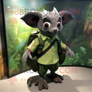 Forest Green Bat mascot costume character dressed with a Blouse and Backpacks