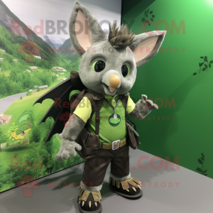 Forest Green Bat mascot costume character dressed with a Blouse and Backpacks