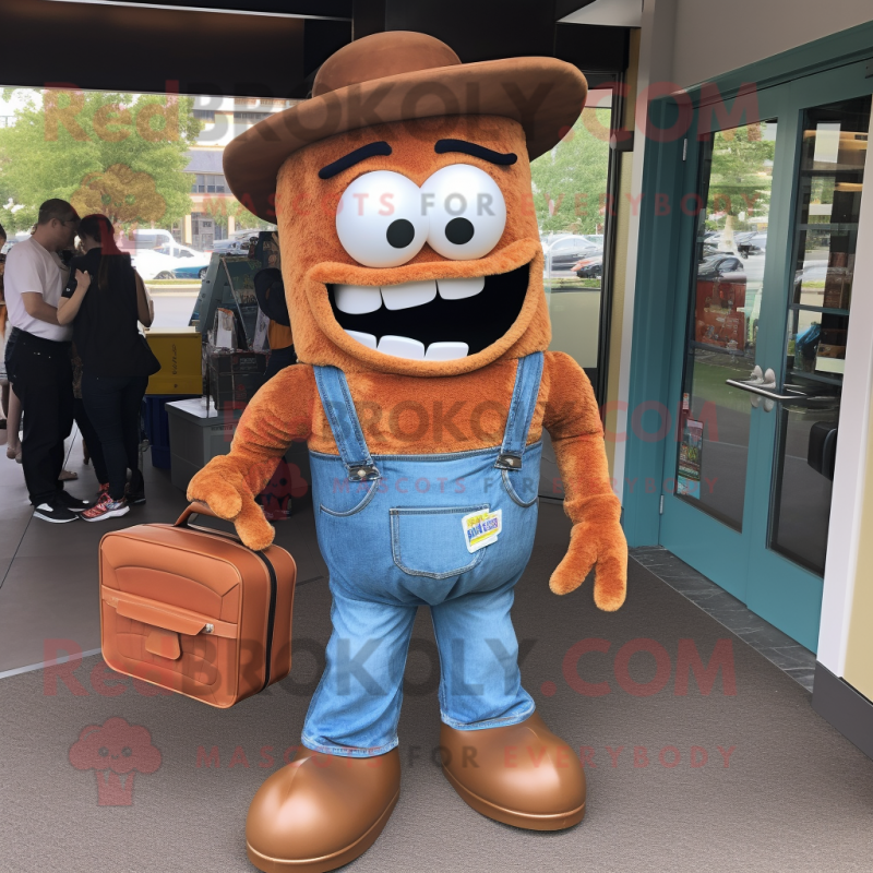Rust Pulled Pork Sandwich mascot costume character dressed with a Mom Jeans and Messenger bags