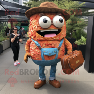 Rust Pulled Pork Sandwich mascot costume character dressed with a Mom Jeans and Messenger bags