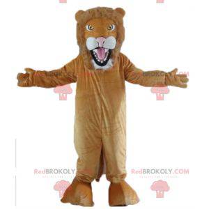 Mascota león rugiente marrón y blanco - Redbrokoly.com