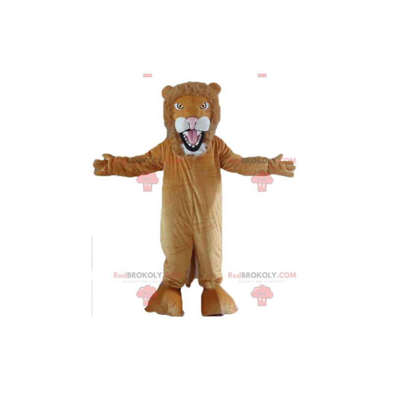 Mascote leão marrom e branco rugindo - Redbrokoly.com