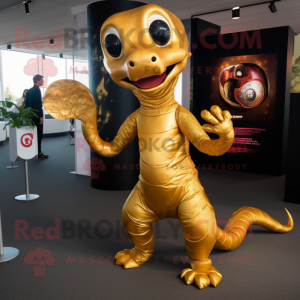 Gold Hydra mascot costume character dressed with a Flare Jeans and Cufflinks