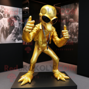 Gold Hydra mascot costume character dressed with a Flare Jeans and Cufflinks