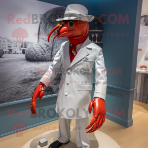 Silver Lobster Bisque mascot costume character dressed with a Coat and Pocket squares