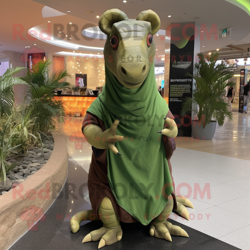 Olive Parasaurolophus mascot costume character dressed with a Long Sleeve Tee and Wraps