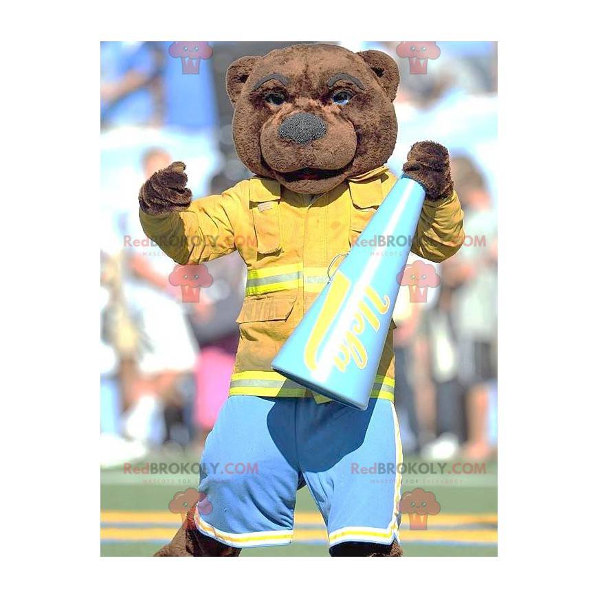 Mascotte dell'orso bruno vestito da pompiere - Redbrokoly.com