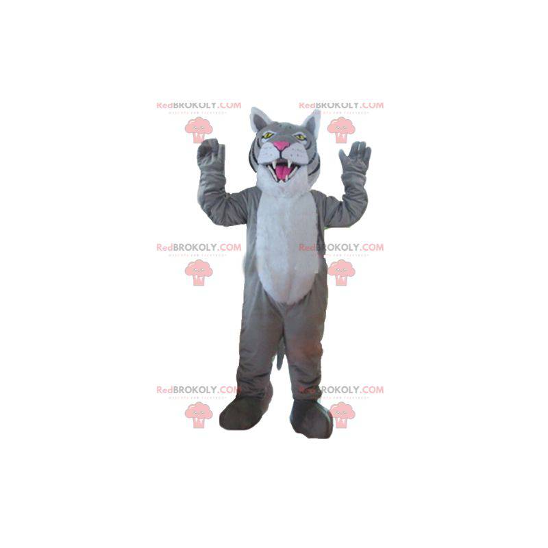 Mascote gigante tigre cinza preto e branco - Redbrokoly.com