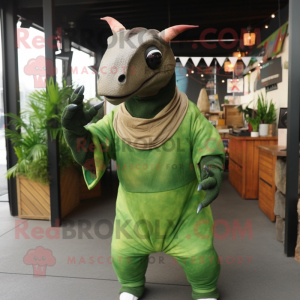 Olive Parasaurolophus mascot costume character dressed with a Long Sleeve Tee and Wraps