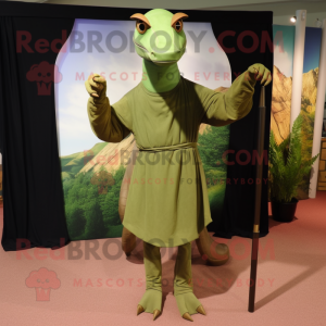 Olive Parasaurolophus mascot costume character dressed with a Long Sleeve Tee and Wraps