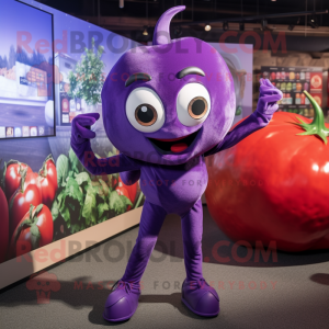 Purple Tomato mascot costume character dressed with a Leggings and Necklaces