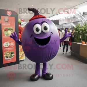 Purple Tomato mascot costume character dressed with a Leggings and Necklaces