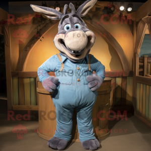 Blue Donkey mascot costume character dressed with a Corduroy Pants and Wraps