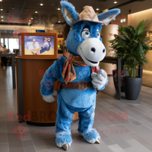 Blue Donkey mascot costume character dressed with a Corduroy Pants and Wraps