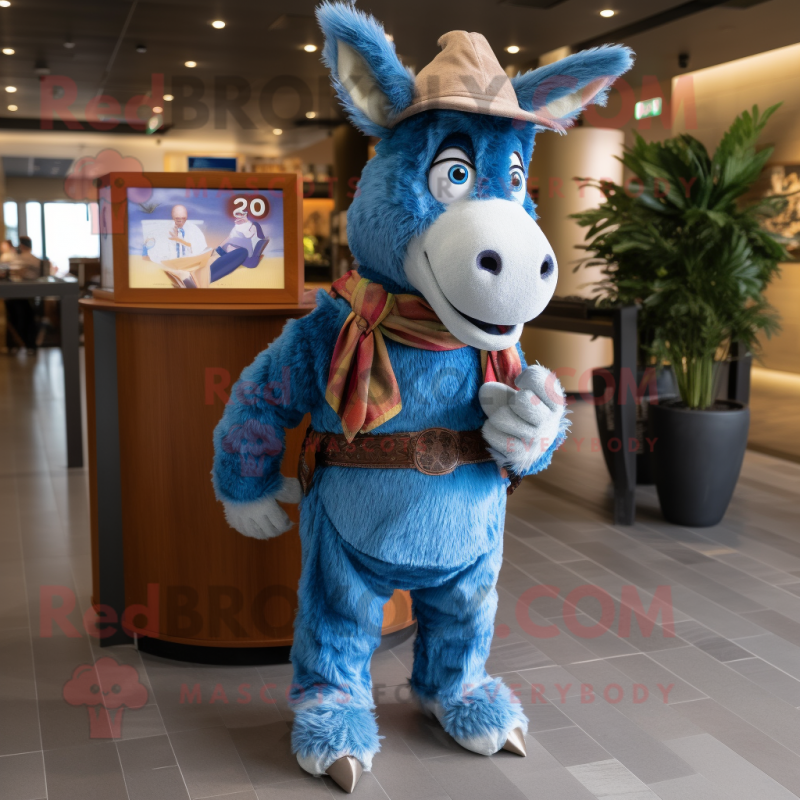 Blue Donkey mascot costume character dressed with a Corduroy Pants and Wraps Blue Donkey mascot costume character dressed with a Corduroy Pants and Wraps