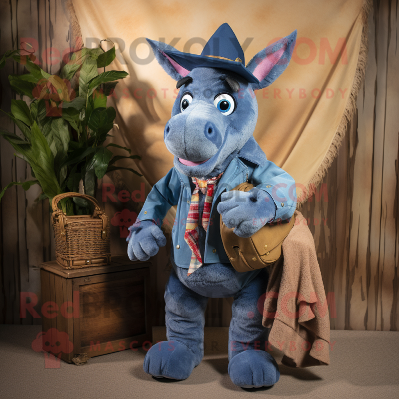 Blue Donkey mascot costume character dressed with a Corduroy Pants and Wraps Blue Donkey mascot costume character dressed with a Corduroy Pants and Wraps