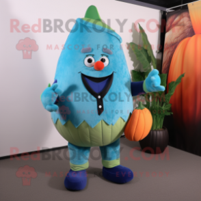 Blue Watermelon mascot costume character dressed with a Corduroy Pants and Gloves