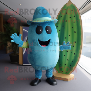 Blue Watermelon mascot costume character dressed with a Corduroy Pants and Gloves