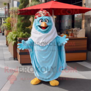 Sky Blue Chicken Parmesan mascot costume character dressed with a Romper and Wraps