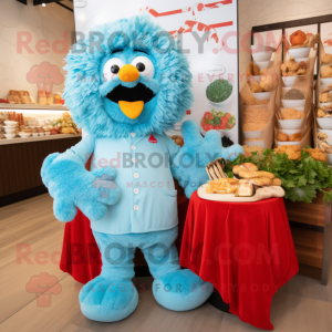 Sky Blue Chicken Parmesan mascot costume character dressed with a Romper and Wraps