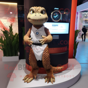 Brown Lizard mascot costume character dressed with a A-Line Dress and Smartwatches