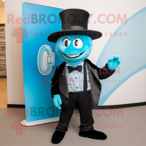 Cyan Jambalaya mascot costume character dressed with a Tuxedo and Hats
