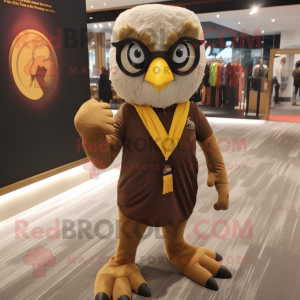 Brown Hawk mascot costume character dressed with a Yoga Pants and Eyeglasses