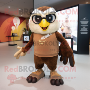 Brown Hawk mascot costume character dressed with a Yoga Pants and Eyeglasses