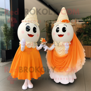 Orange Ice Cream Cone mascot costume character dressed with a Wedding Dress and Shawls