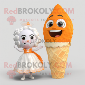 Orange Ice Cream Cone mascot costume character dressed with a Wedding Dress and Shawls