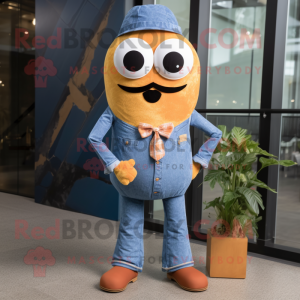 Rust Mango mascot costume character dressed with a Denim Shirt and Bow ties