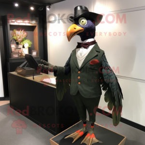 Olive Pheasant mascot costume character dressed with a Tuxedo and Wallets