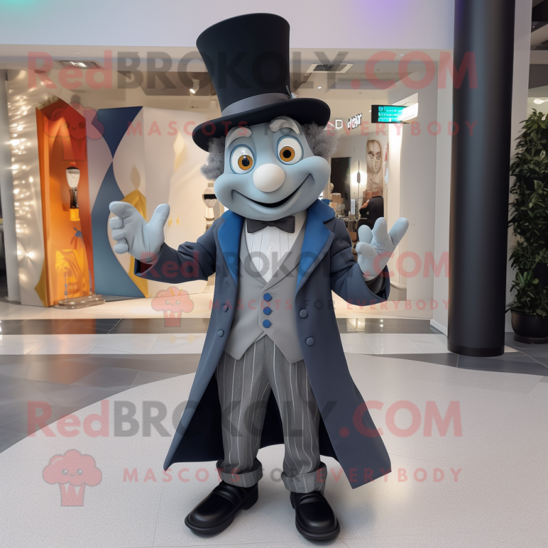 Gray Magician mascot costume character dressed with a Tuxedo and Berets