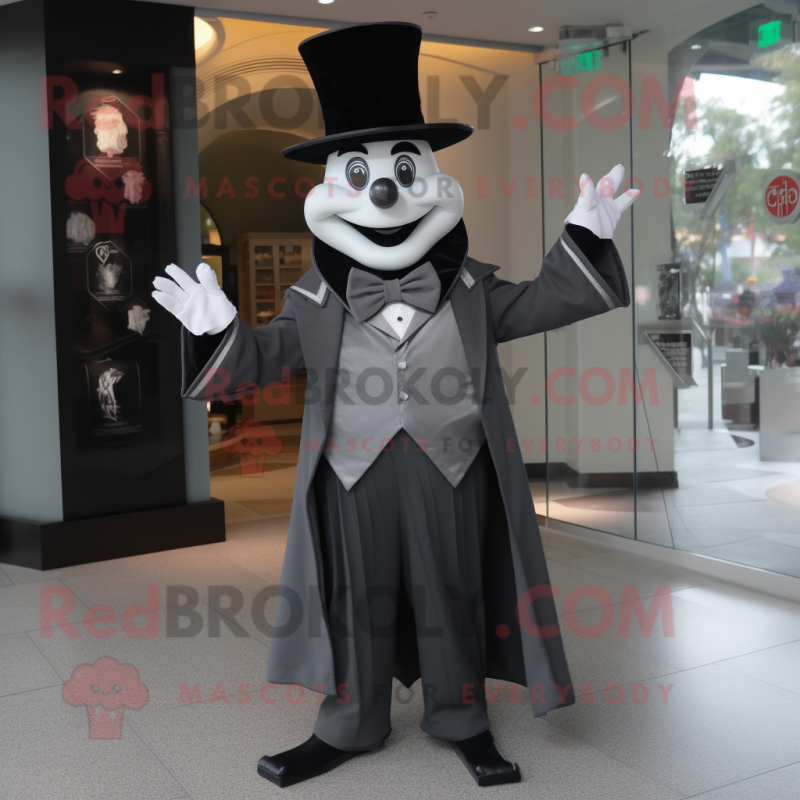 Gray Magician mascot costume character dressed with a Tuxedo and Berets Gray Magician mascot costume character dressed with a Tuxedo and Berets