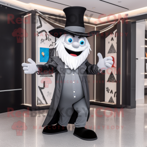 Gray Magician mascot costume character dressed with a Tuxedo and Berets