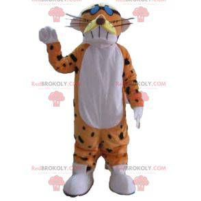 Spaß und buntes orange weißes und schwarzes Tigermaskottchen -