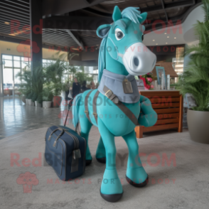 Teal Horse mascot costume character dressed with a Jeggings and Briefcases