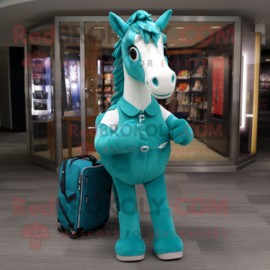 Teal Horse mascot costume character dressed with a Jeggings and Briefcases