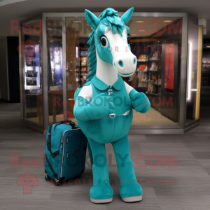 Teal Horse maskot kostym...