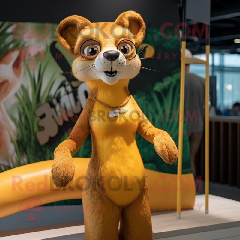 Gold Weasel mascot costume character dressed with a Bikini and Hairpins