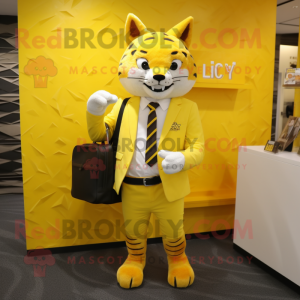Gul Lynx maskot drakt figur...