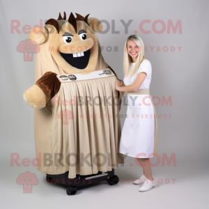 Beige Bbq Ribs mascot costume character dressed with a Wrap Skirt and Hair clips