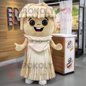 Beige Bbq Ribs mascot costume character dressed with a Wrap Skirt and Hair clips