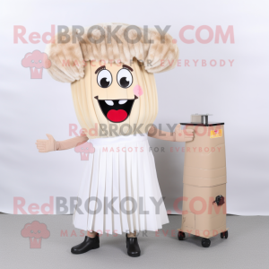 Beige Bbq Ribs mascot costume character dressed with a Wrap Skirt and Hair clips