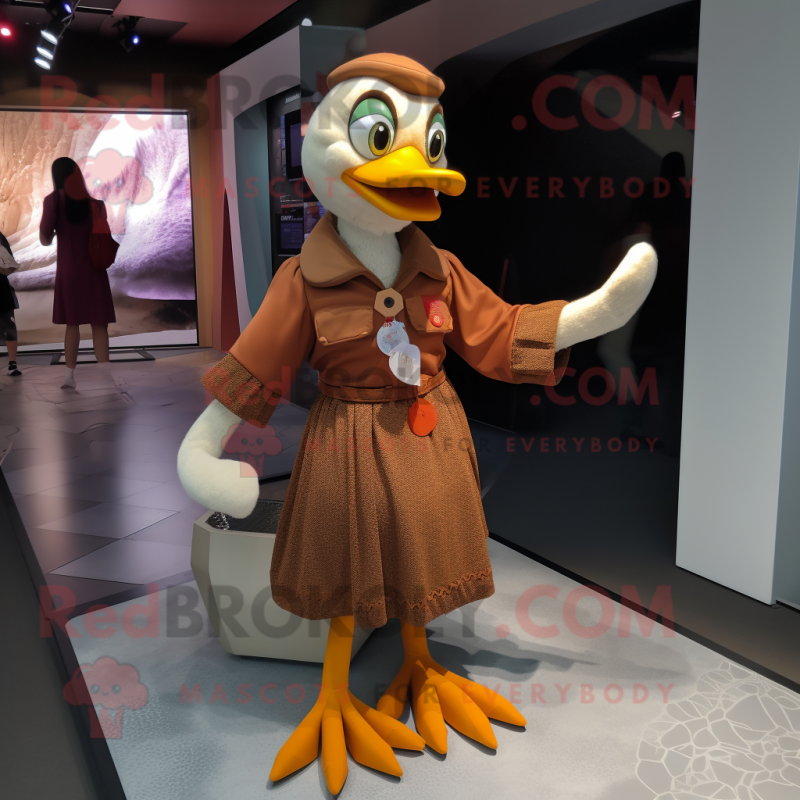 Brown Muscovy Duck mascot costume character dressed with a Midi Dress and Anklets Brown Muscovy Duck mascot costume character dressed with a Midi Dress and Anklets