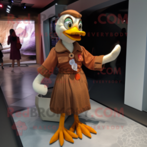 Brown Muscovy Duck mascot costume character dressed with a Midi Dress and Anklets